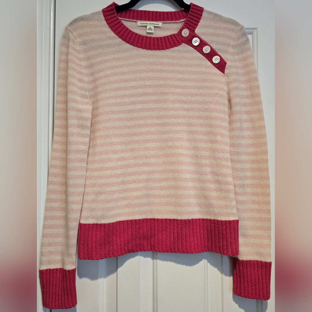 Women's Banana Republic Wool & Cashmere Blend Pink Striped Sweater Size Medium